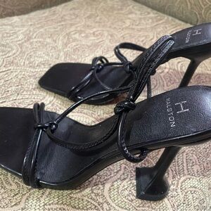 New H by Halston Picasso Black Strappy Heel Dress Sandal #573